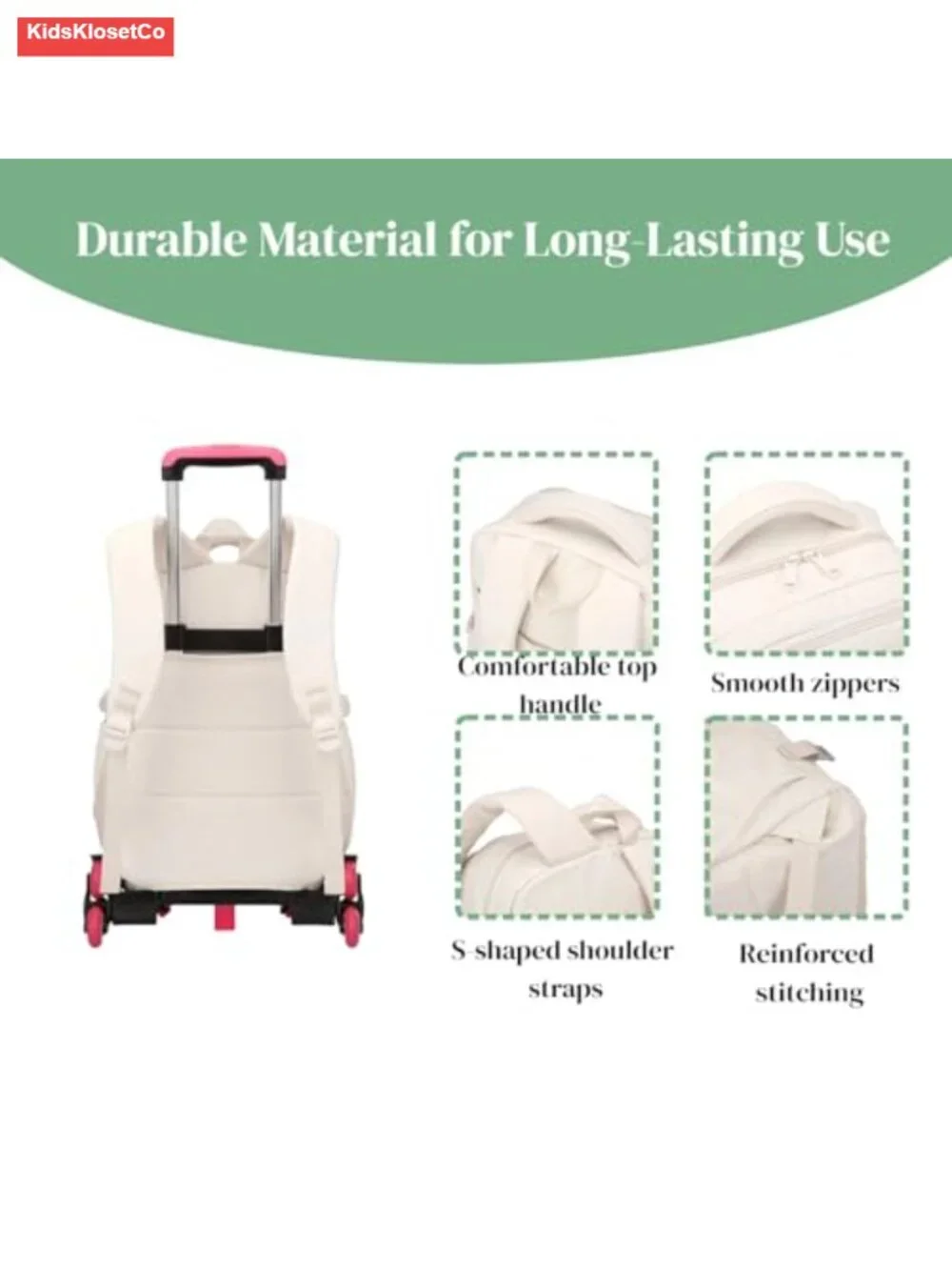 Kids Rolling Backpack with Wheels for School, Nylon, Adjustable Trolley